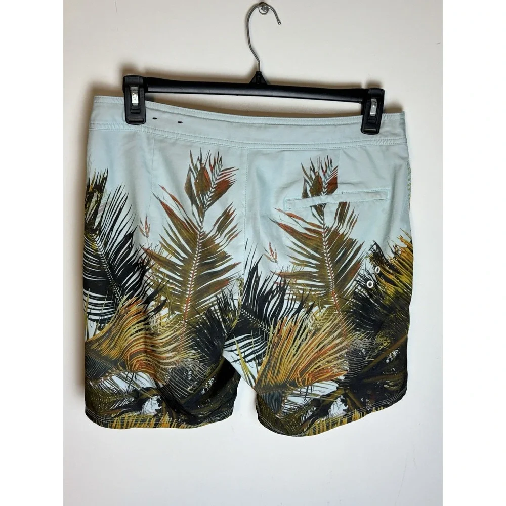 American Eagle Mens Med Board Shorts Blue Palm Tree Print Lace Up Drawstring